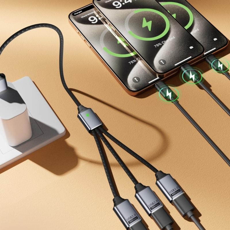 Aluminum USB Hub USB Male to 3 Female Port for OTG Functionality and Enhances Device Connection