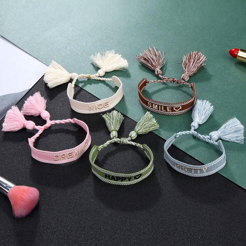 Love Pattern Woven Bracelet Bohemian Adjustable Handmade Tassel Rope Bohemian Bracelet Ladies Girls Bracelets Jewelry