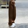 Retro coffee long pants women's spring drooping feeling high waist and thin wide legs loose straight brown jeans