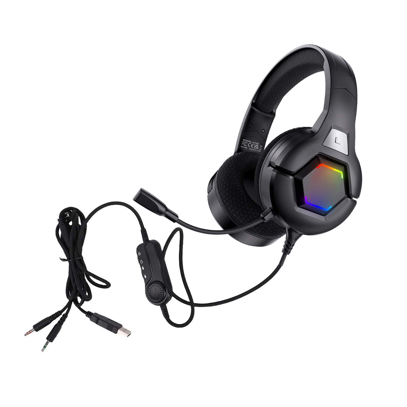 

3.5mm Gaming Headset with Omnidirectional Microphone, Over Ear Game Headset with RGB Lighting, Volume Control for чёрный