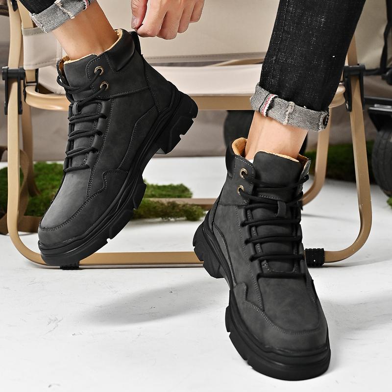 Fashion 2024 New Leather Lace-Up Ankle Boots All-match Male Comfortable Hiking Shoe Outdoor Sneakers Men Non-Slip Walking Shoes for Men