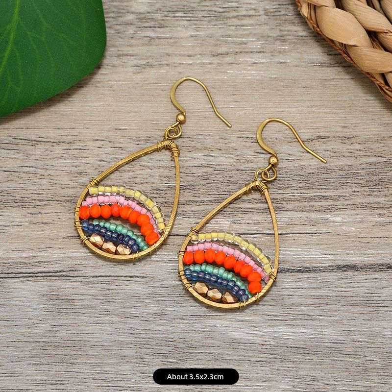 European and American Vintage Weave Special-Interest Design Women s Personalized Earrings Rice Beads Style 2