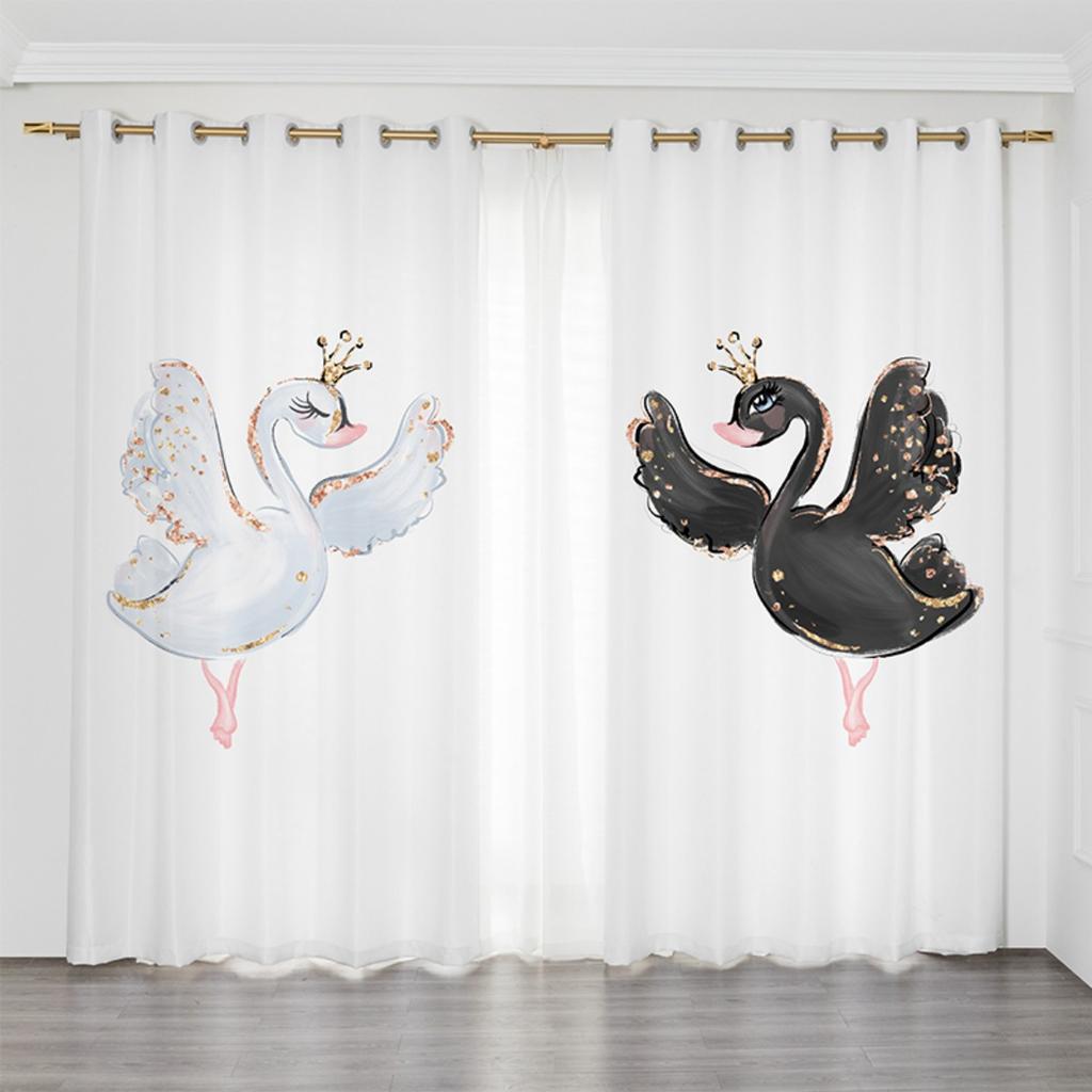 2 Panel Pink Unicorn Curtains Ballerina Girl Curtains for Kids Girls Bedroom Window Blinds Floor-to-ceiling Windows Grommet Top