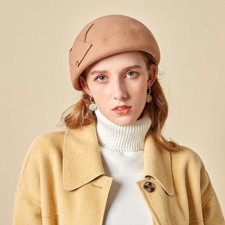 Hat Women'S Autumn And Winter Wool Stewardess Hat Beret British Vintage Versatile Top Hat Fashion Trend
