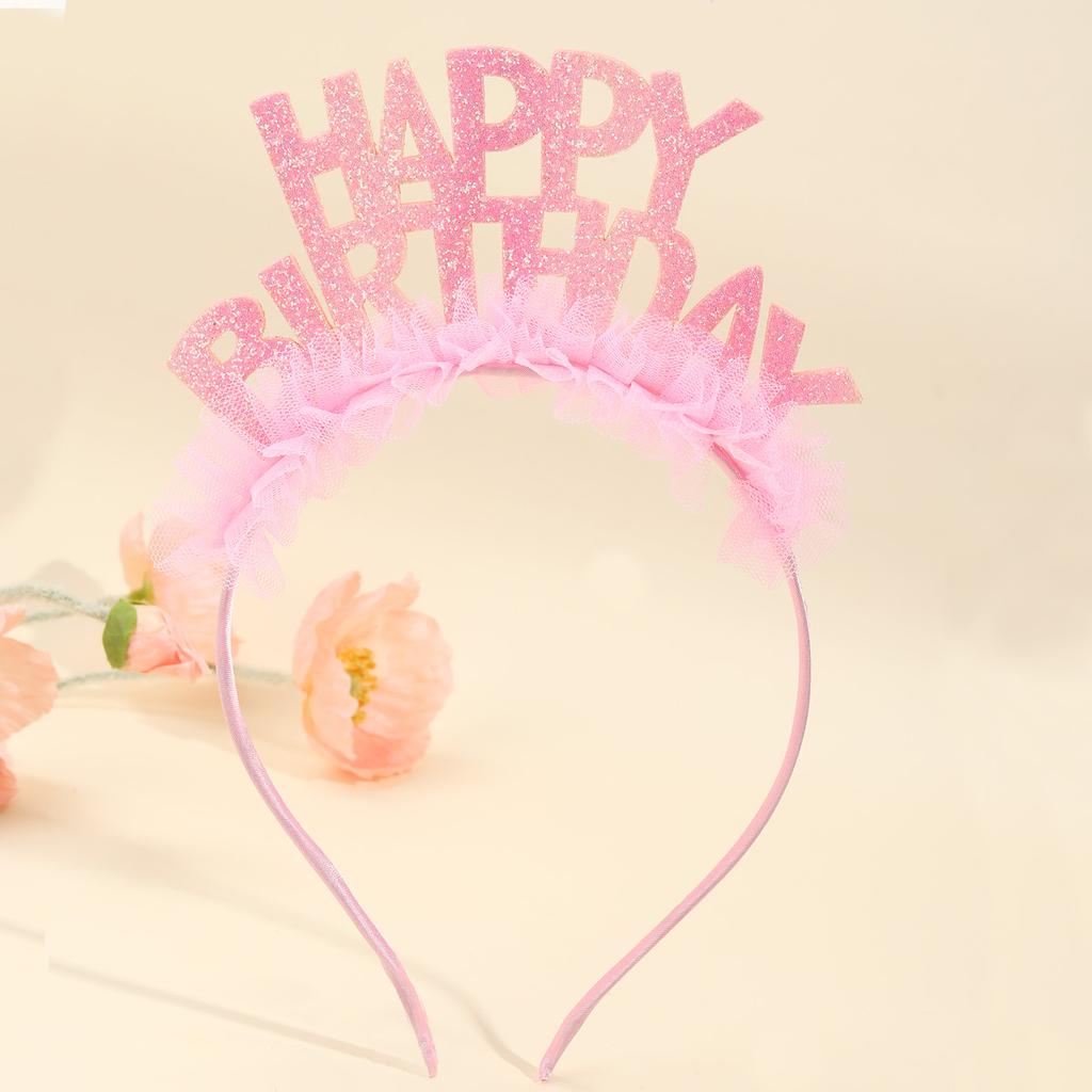 1 Stück Rosa Happy Birthday Stirnbänder für Frauen Mädchen Glitzernde Funkelnde Krone Haarreifen Kopfschmuck mit Stern-Boppern Pailletten und Lametta