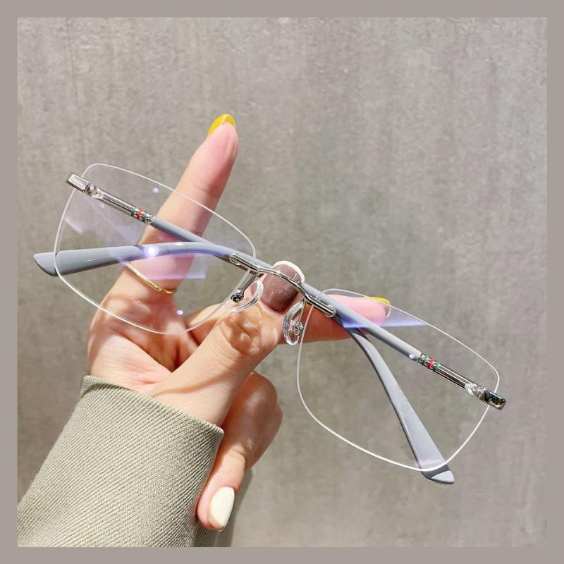 Rectangle Rimless Computer Glasses for Women Men Classic Fashion Square Anti Blue Light Ultra Light Eyewear