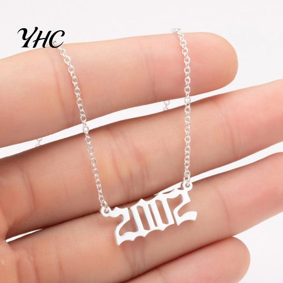 1980-2019 Birth Year Number Charm Pendant Stainless Steel Chain Necklace Jewelry