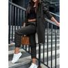 Women's Hooded Zipper Irregular Large Coat Mid Waist Pencil Pants Two-Piece Suit Autumn Winter Solid Color Printing Suit