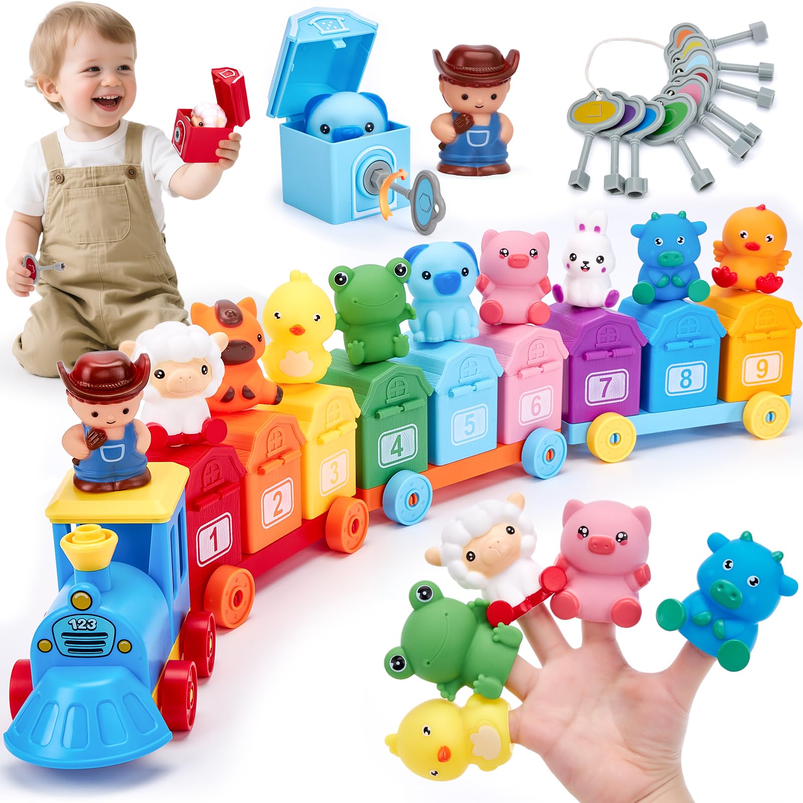 

Hahaland My Train Toys Toy Train Set for Ages 20 in 1 Montessori Country Finger and Barn Lock Toy Cars for Toddlers Ages and 4 1-3 - Train, Animals,