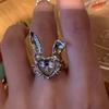 Fingerring, verstellbar, exquisite Strasssteine, rosa Herz, hübsches Hasenohr, Damen-Fingerring, Valentinstagsgeschenk