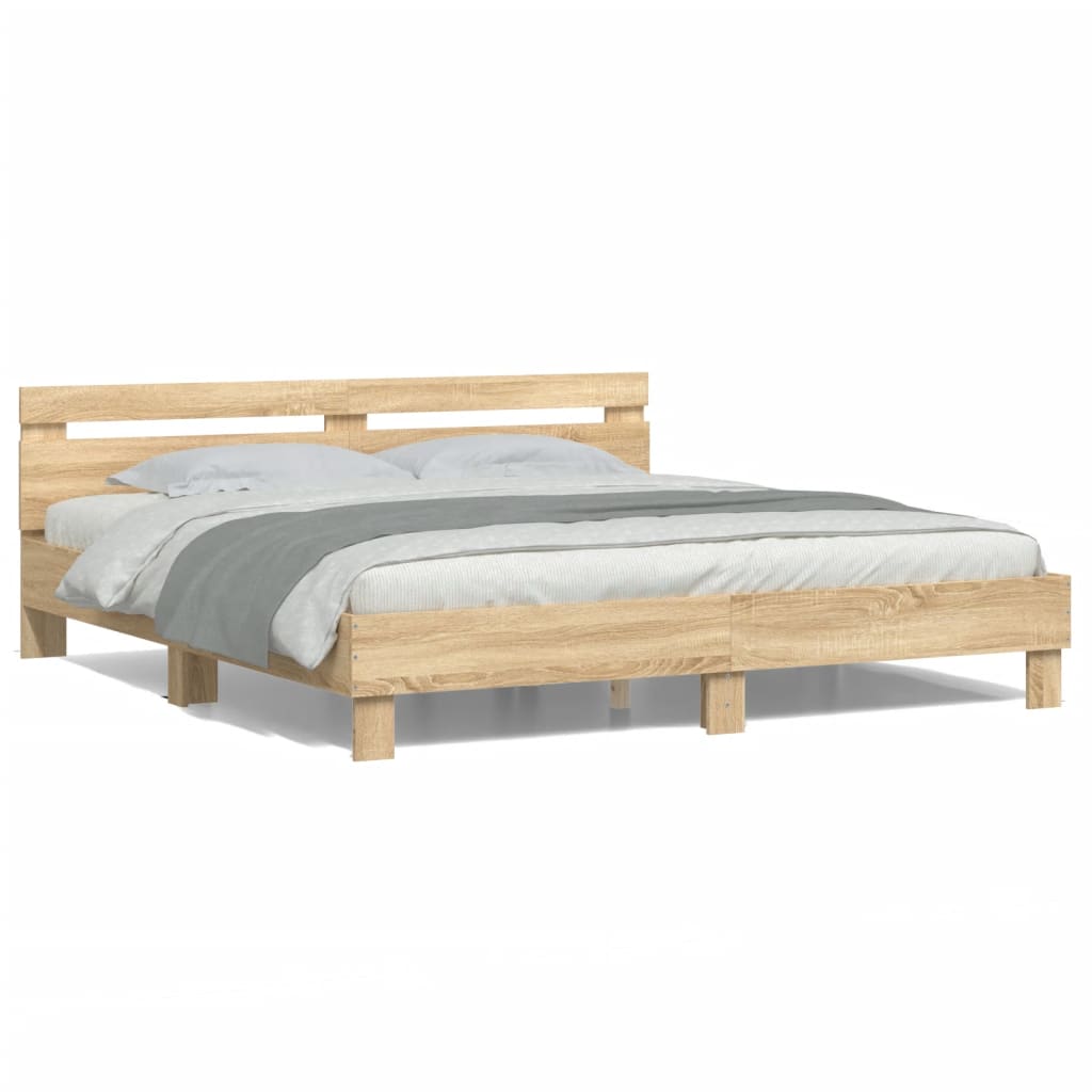 Bed Frame with Headboard and LED Lighting Sonoma Oak