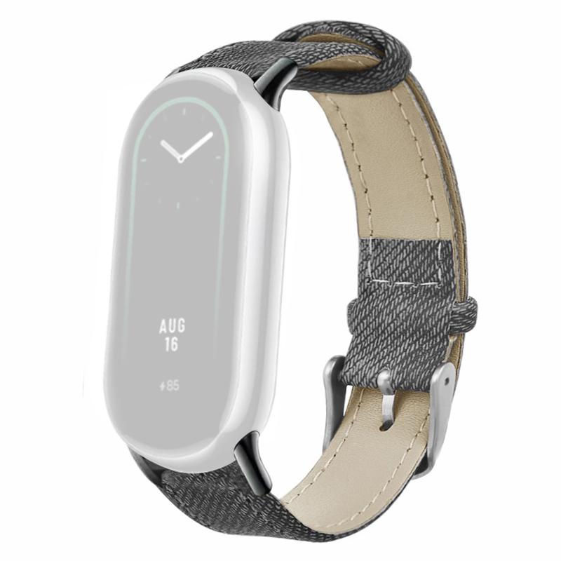 

For Xiaomi Smart Band 9 NFC/9/8 NFC/8 Strap Denim Texture Cowhide Leather Band Grey