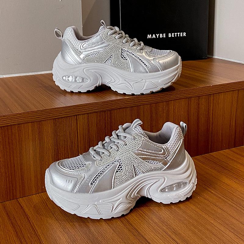 

Thick-soled heightening gray dad shoes women s 2025 spring new mesh breathable sports shoes soft-soled lightweight casual shoes 40