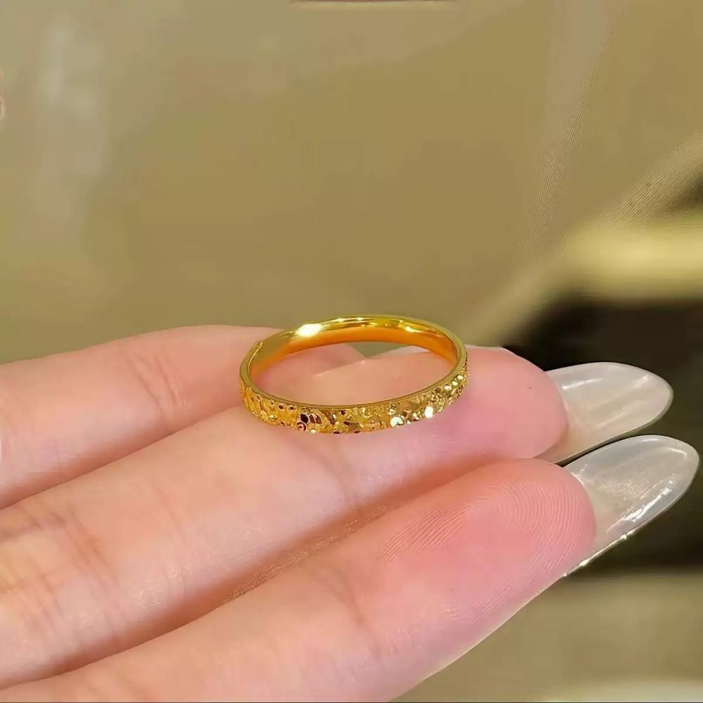 Stainless Steel Gold Color 2mm Sparkling Thin Rings for Women Size 5-10# 18K Wedding Band Engagement Jewelry Lover's Gifts