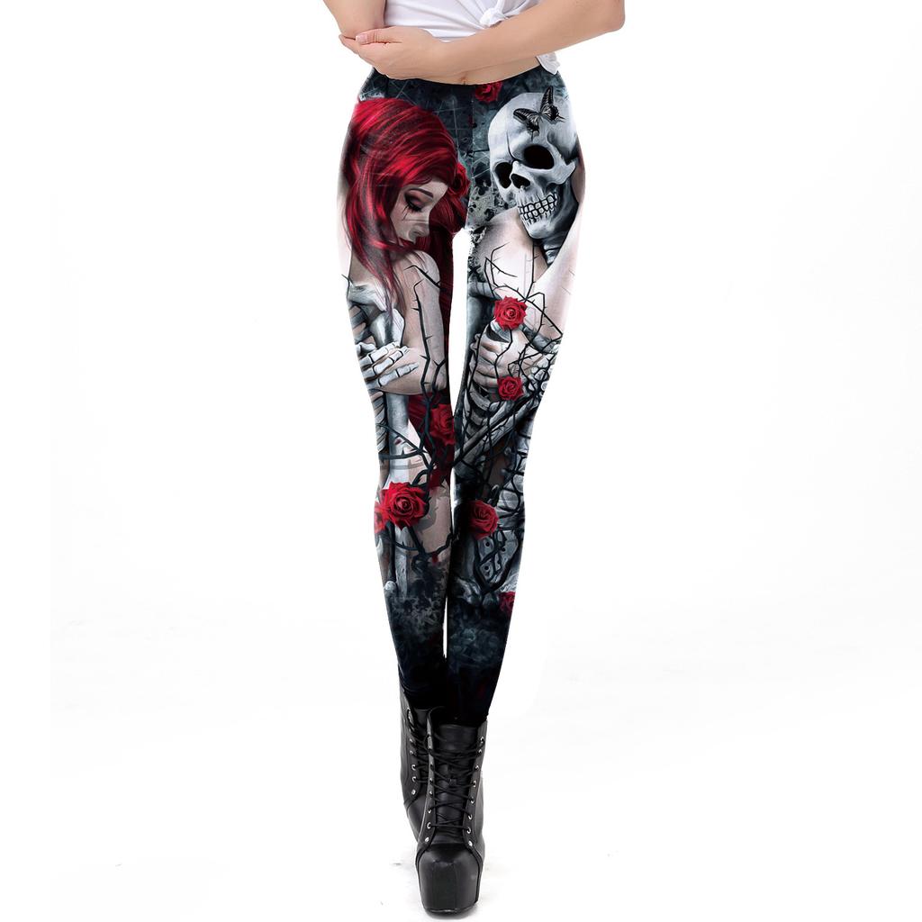 New retro skull print halloween leggings for women