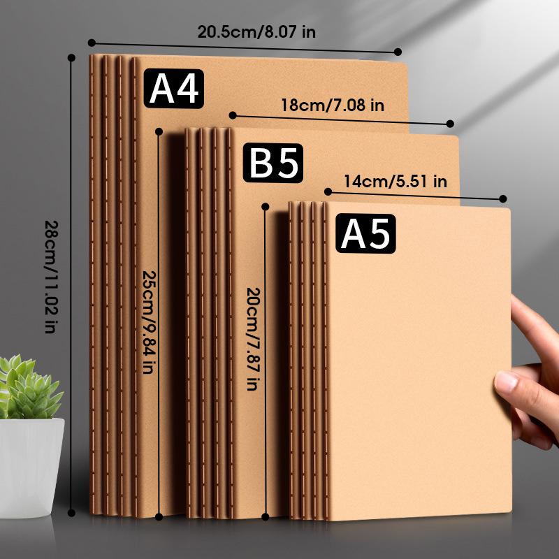 10Pcs A5 B5 A4 Notebook, Thin Draft Notebook 36 Sheets/72 Pages/Book, Kraft Paper and Black Cover, Office Study Notes Supplies