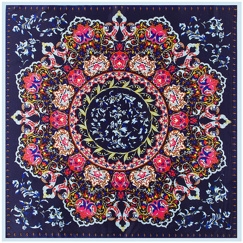 POBING Silk Scarf Women Square Scarves Wraps Cashew Floral Print Neckerchief Female Foulards Silk Hijabs Lady Bufandas 100x100CM