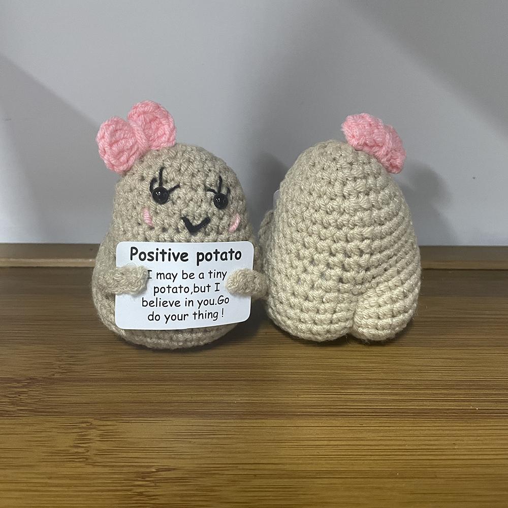 Positive Energy Big Butt Bowknot Potato Hug Pocket Handmade Plush Wool Knitting Doll With Card Christams Home Room Decoration