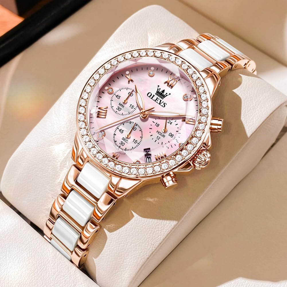 OLEVS Wasserdicht Beliebt Roségold Quarz Analog Stilvoll Business-Uhr mit Datum Rosa Rosa Damen-Uhr, Uhr, Zifferblatt, Leicht, Gold, Zifferblatt.