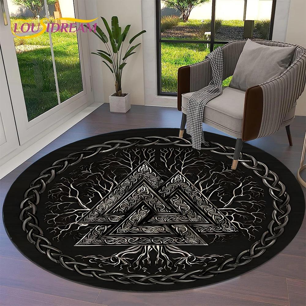Tree of Life Viking Yggdrasil Valknut Round Carpet Rug for Living Room Bedroom Sofa Decor,Kid Paly Area Rug Non-slip Floor Mat