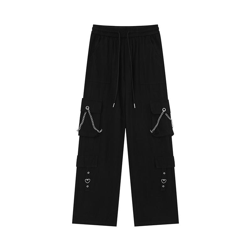 

Рожеві штани робочого одягу для жінок у американському стилі на зав’язках із кількома кишенями Вільні та повсякденні прямі широкі широкі брюки XL чорний