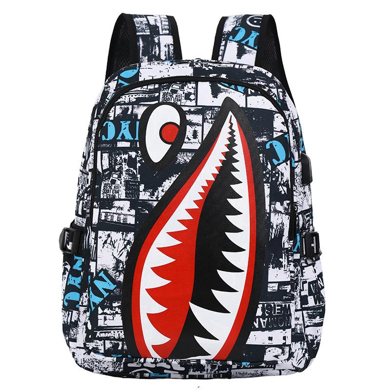 For Primary School Students, School Bags, Shark Personalized Pattern Printing, Large Capacity, Lightweight and Simple Backpack, Backpack for Men