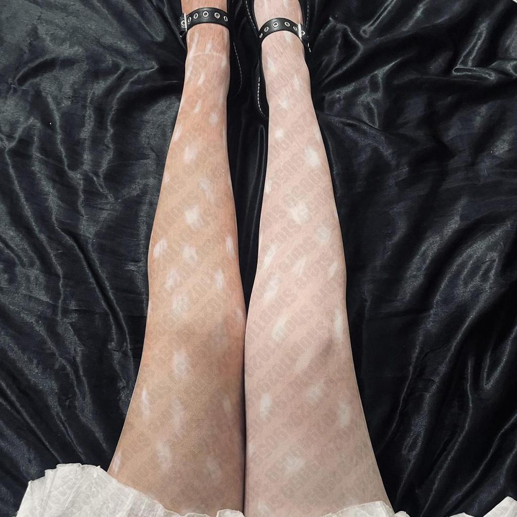 Harajuku Y2K Style White Graffiti Deer Print Long Socks Over Knee Thigh High 2000S Stockings Cosplay Cute Sock Kawaii Emo Girls