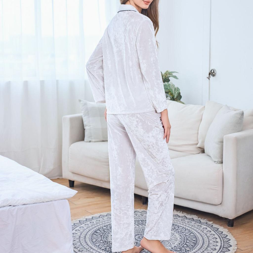 Autumn and Winter Pajamas Set Thickening Pleuche Long-sleeved Trousers Pyjamas Two-piece Velvet Loungewear Suit Women Sleepwear
