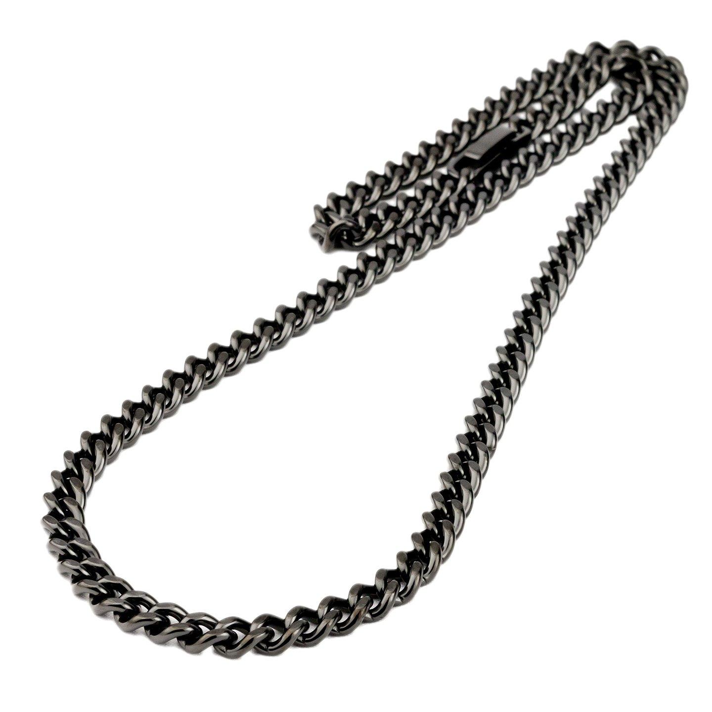 

[e-housekiya] Titanium Necklace 50cm 5.7mm Cuban Link Black Men s and Women s Hypoallergenic