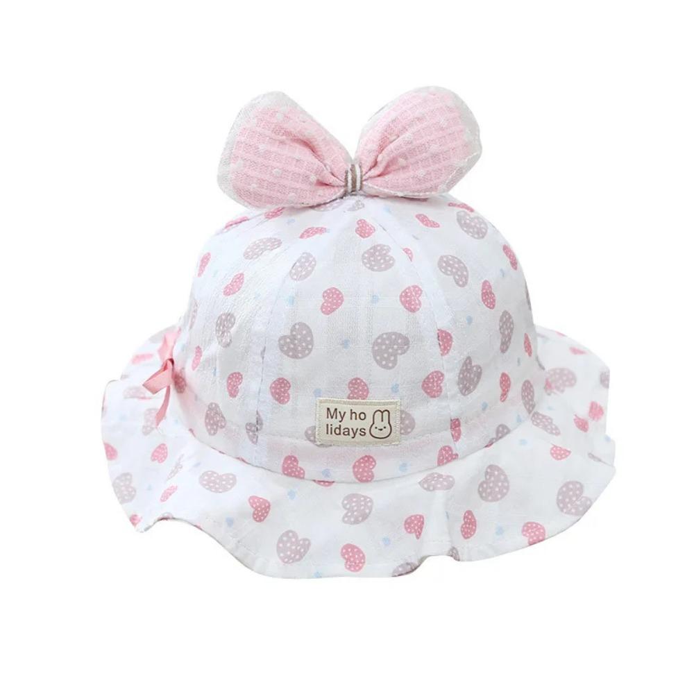 Adjustable Cute Bow Infant Basin Cap Heart Print Kids Fisherman Hat  Newborn