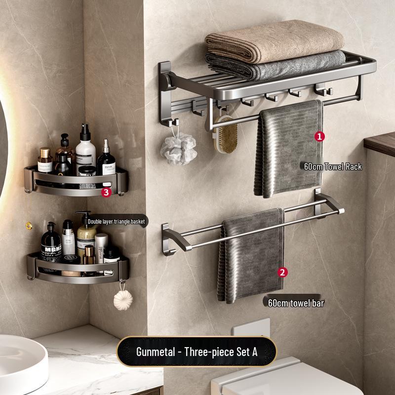 Gun Gray Punch-Free Space Aluminum Wall-Mounted Bathroom Towel Rack