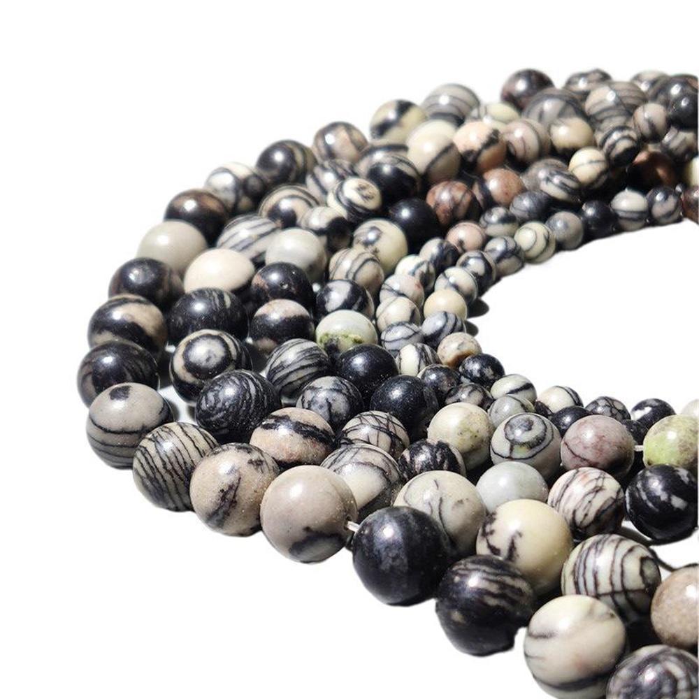 Black-striped Lattice Round Natural Stone Beads 15"Strand Smooth Loose Spacer Beads 4/6/8/10/12mm for Jewelry Making DIY Bracelets Accessories