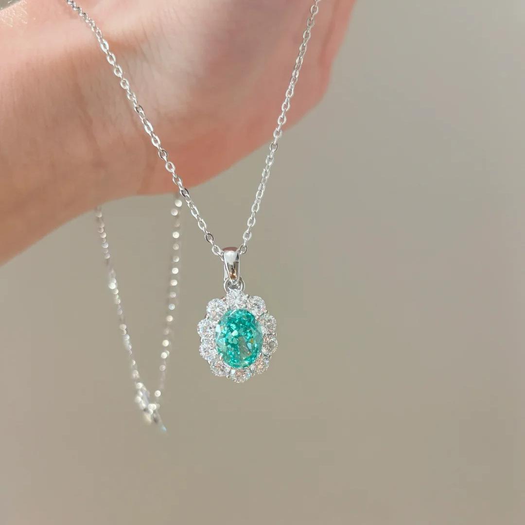 Romantic Atmosphere Mint Paraiba Pendant Necklace Light Luxury Fashion Tanzanian Blue Ring Color Treasure Set Women