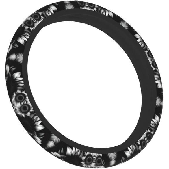 Black and White Sunflowers Print 15 Inch Universal Steering Wheel Cover,Car Accessories,for Cars,Suvs,and Trucks