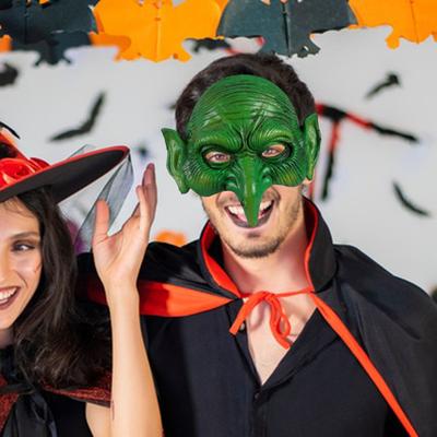 Zelená čarodějnice Gobliní maska Halloween Polovina obličeje Orlí nos Čarodějnice Maska pro Cosplay Kostým Maškarní večírky