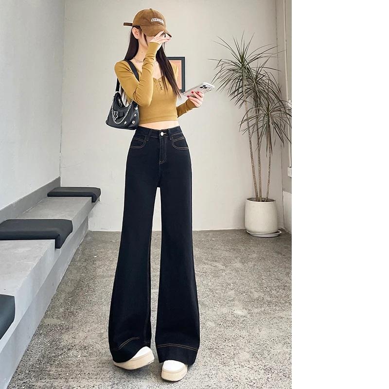 Black High Waist Wide Leg Jeans Women's Loose Fit Floor Length Pants Straight Cut Casual Vintage Style Casual Loose Jeans