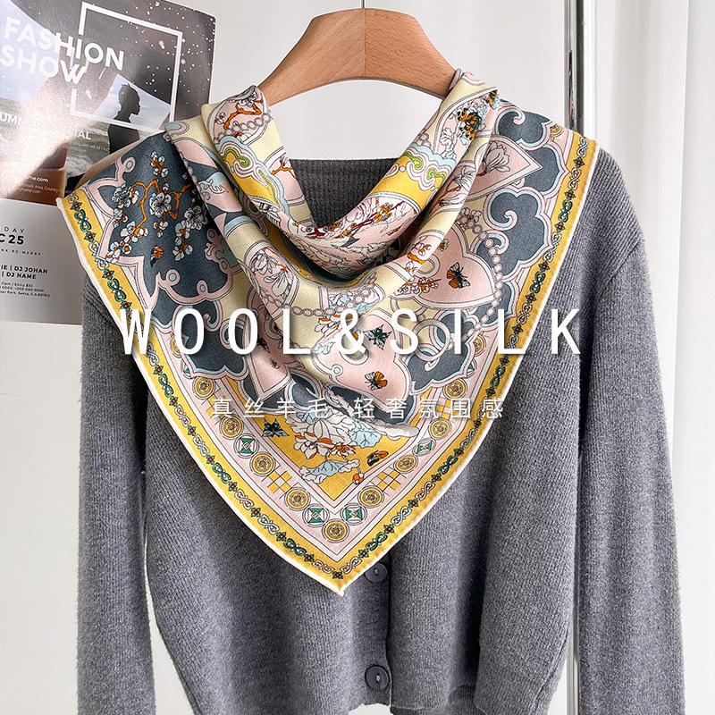 Autumn and winter high-end silk wool scarf silk scarf women's square scarf mulberry silk shawl for mother versatile