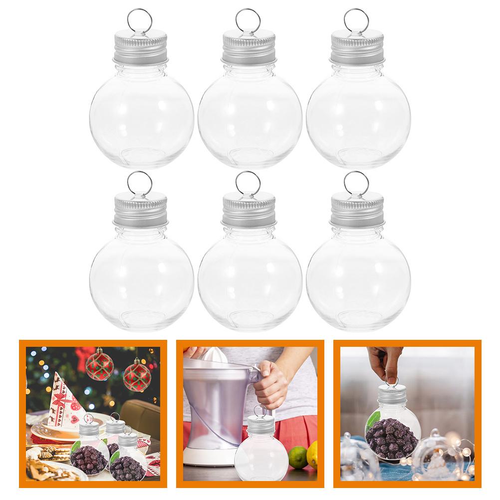 6Pcs Bulb Shaped Juice Bottle Transparent Pet Plastic Drink Containers with Tight Lid Portable Safe for Milk