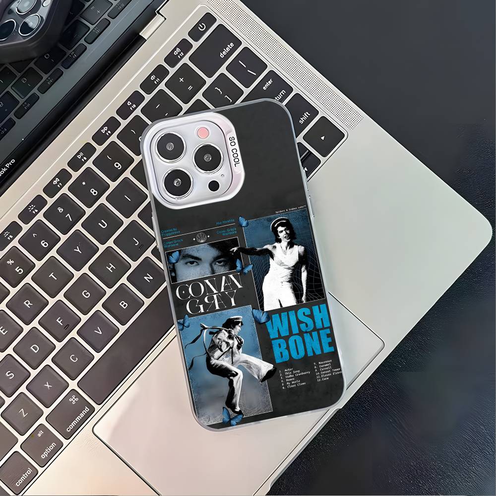 C-Conan Gray Wishbone Phone Case For iPhone 16,15,14,13,12,11,Pro,XS,Max,Plus,Mini,SE4,E Black Matte Shockproof Cover