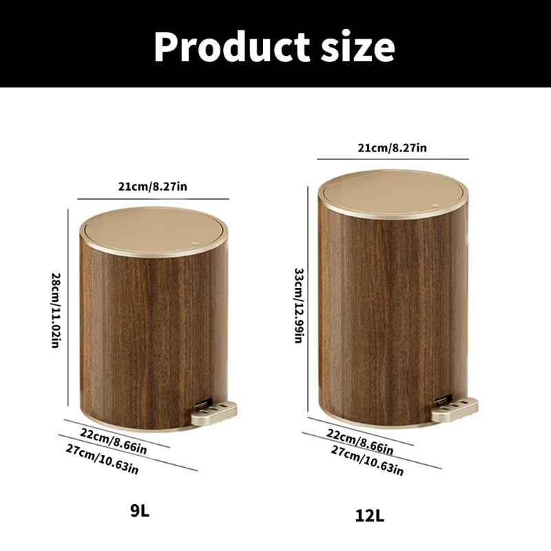 Moderní odpadkový koš Dřevěná textura Odpadkový koš Utěsněný odpadkový koš s víkem Snadné použití Do obývacího pokoje 9L/12L