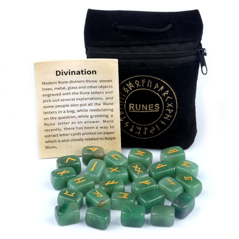 1901-Runes Natural Crystal Agate Rune Stones 25 Pieces Semi-Precious Gemstones Runic Script Engraving Energy Healing Carved