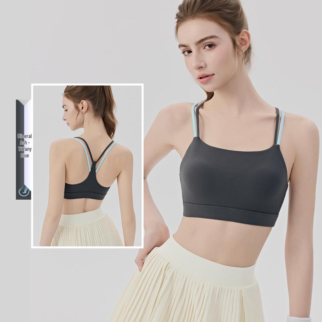 Women's Color-Block Yoga Bra: Two-Shoulder Strap, Fixed Pads, Bare-Back Design, Quick-Dry, Moisture-Wicking.