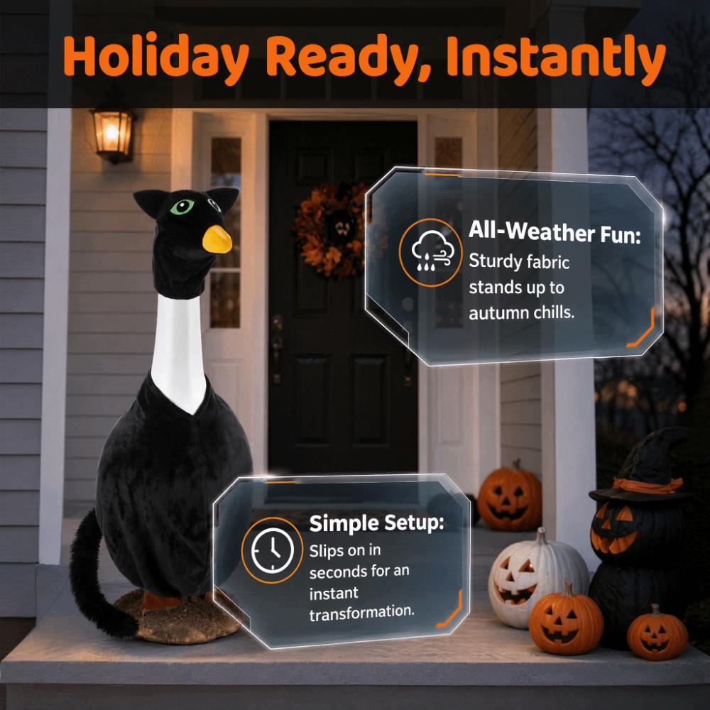 Black Cat Design Porch Goose Outfit Pumpkin Design Seasonal Set Goose Costume Set Outdoor Clothes Goose Clothe Yard Decoration