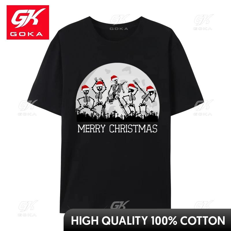 Skeletons Dancing To Rock Guitar in Graveyard Merry Xmas T Shirt Clothes Unisex Tees Simple TShirt Brand New