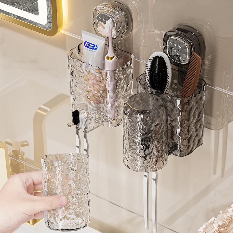 No-Drill Wall-Mounted Suction Cup Toothbrush & Rinsing Cup Holder