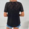 Summer Short Sleeve Hollow Lace V-neck Women Blouse Loose Casual T-shirt Short Sleeved Office Top Loose Fashion Elegant Solid Color Shirt Clothing