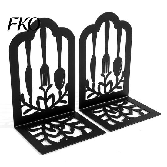 Soportalibros de Cubiertos 1 Par Cocina Metal Decorativo para Estanterías, Resistente Antideslizante Soporte Tema Cocina Cocción, Tope de Soporte Negro