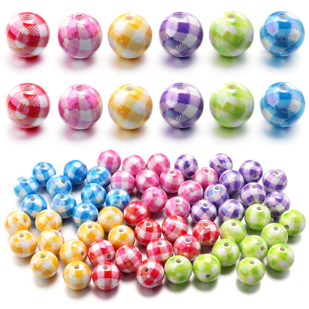 10pcs/lot 16mm UV Color Plaid Acrylic Beads Round Spacer Loose Beads For Jewelry Making DIY Earring Bracelet Crafts Accessories