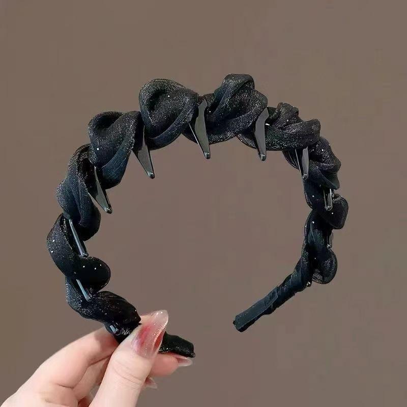 Hepburn-Style Elegant Non-Slip Headband with Frilly Edge and Teeth