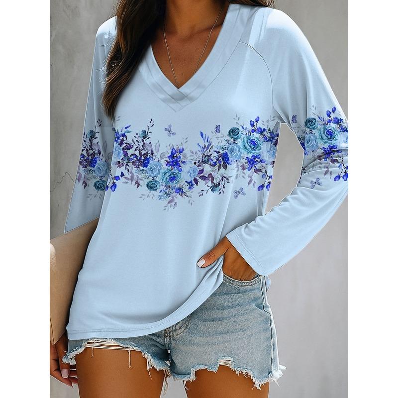 Women's 3d Printed Butterfly Flash T-shirt Fashion Long Sleeve Round Neck Regular Top Holiday Weekend Spring and Autumn Wear